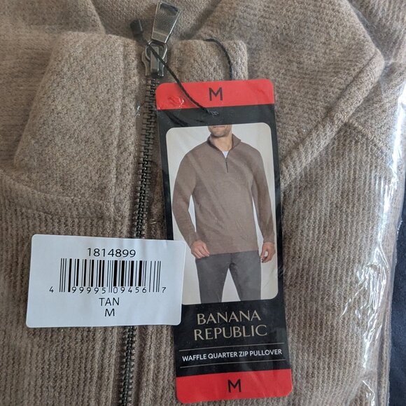 NWT Men's Banana Republic Waffle Quarter Zip | Tan | M - Picture 1 of 3